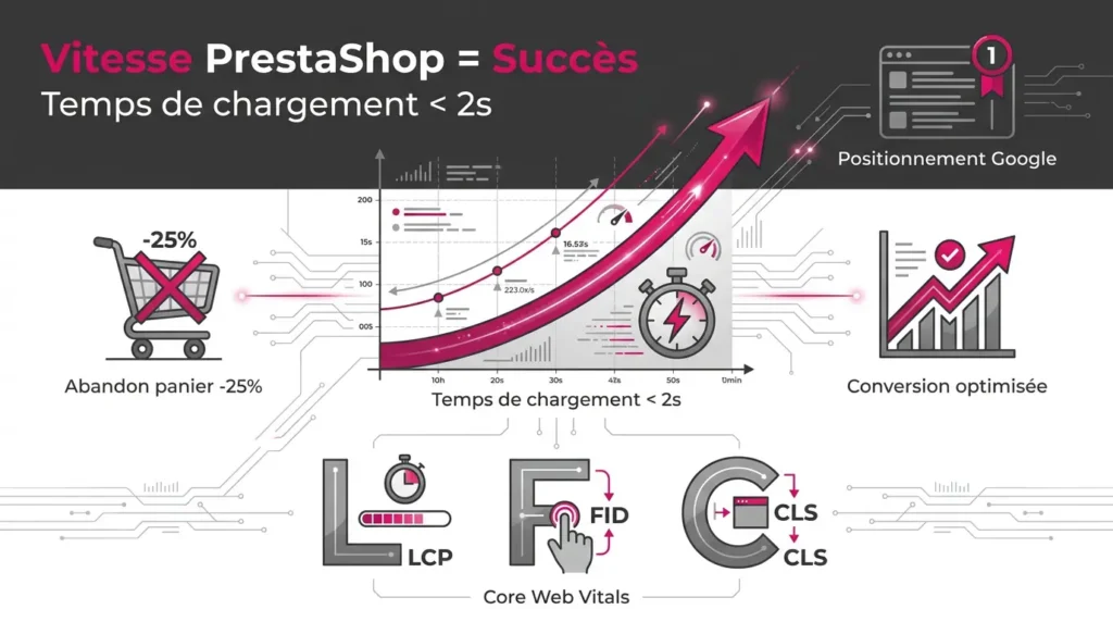 Graphique montrant l'impact de la vitesse de chargement sur la performance d'une boutique PrestaShop