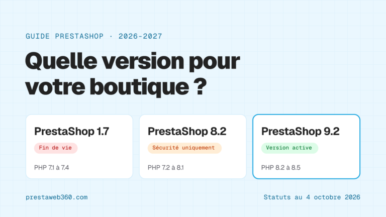 Quelle version de PrestaShop en 2026-2027 : 1.7 en fin de vie, 8.2 en sécurité uniquement, 9.2 version active