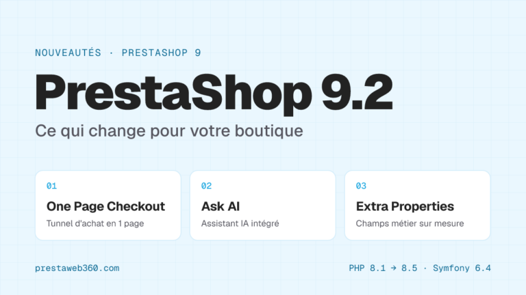 PrestaShop 9.2 : One Page Checkout, Ask AI et Extra Properties